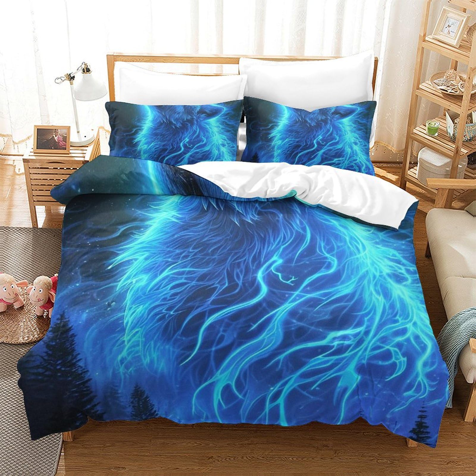 Housse de couette loup 260x220 cm avec ses deux taies d'oreiller
