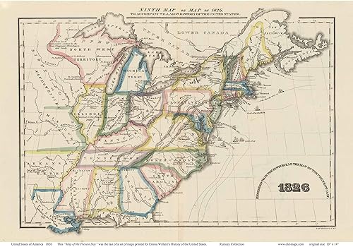 The United States of America 1826 Map - USA Reprint Willard