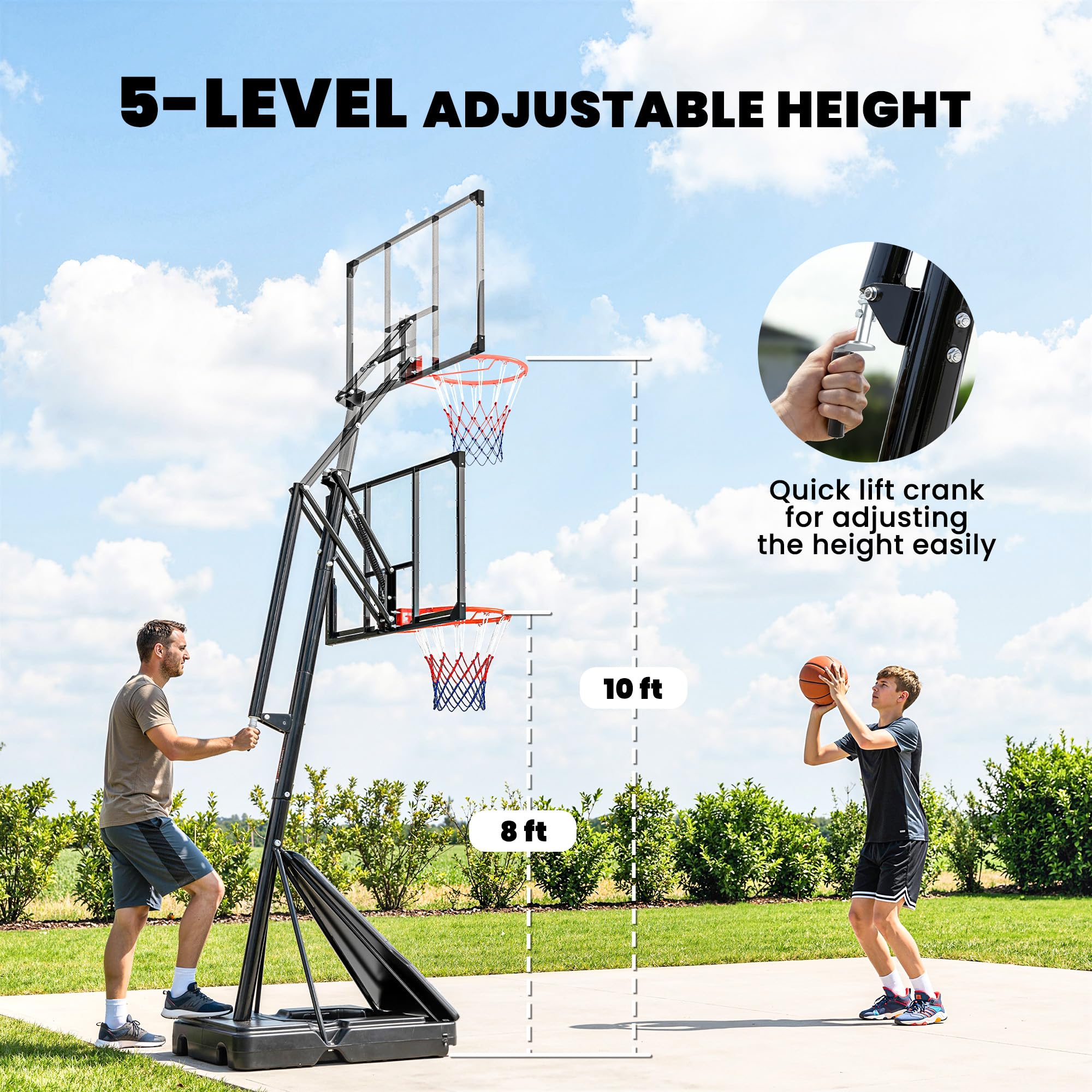SPORTNOW Basketballkorb Outdoor 245-305cm Höhenverstellbar Basketballständer 120x80cm bruchsichere Rückwand Rädern befüllbarer Standfuß Mobile Basketball Korb