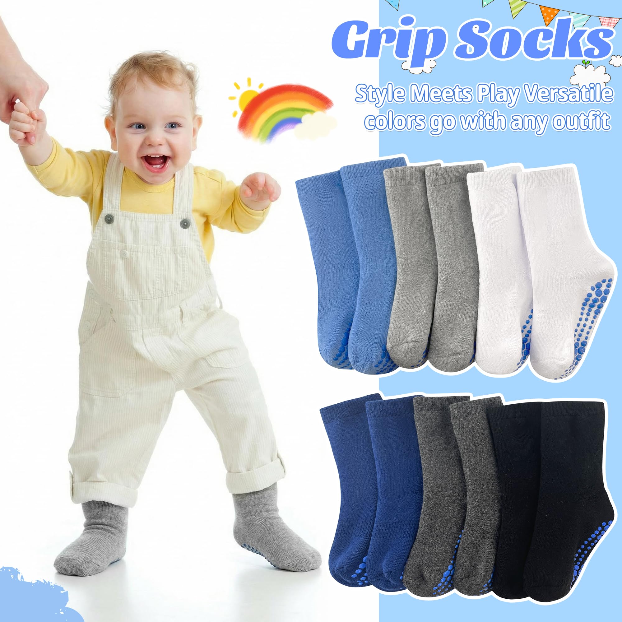 GRPSKCOS Lot de 6 paires de chaussettes antidérapantes épaisses pour enfants de 1 à 7 ans