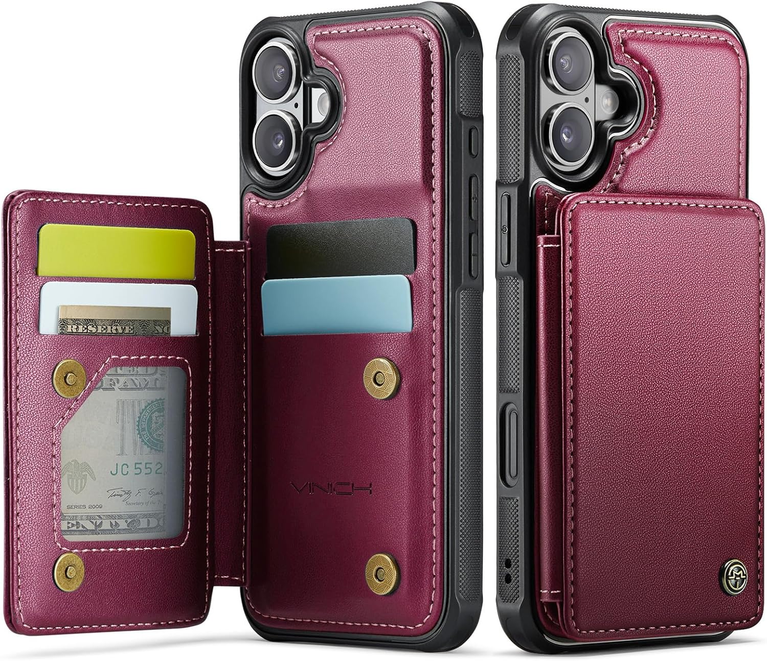 vinich for iphone 17 wallet case with card holder, rfid blocking credit slots kickstand shockproof phone cover fit for iphone 17 6.3" wine red for iphone 17 - 6.3'' wine red