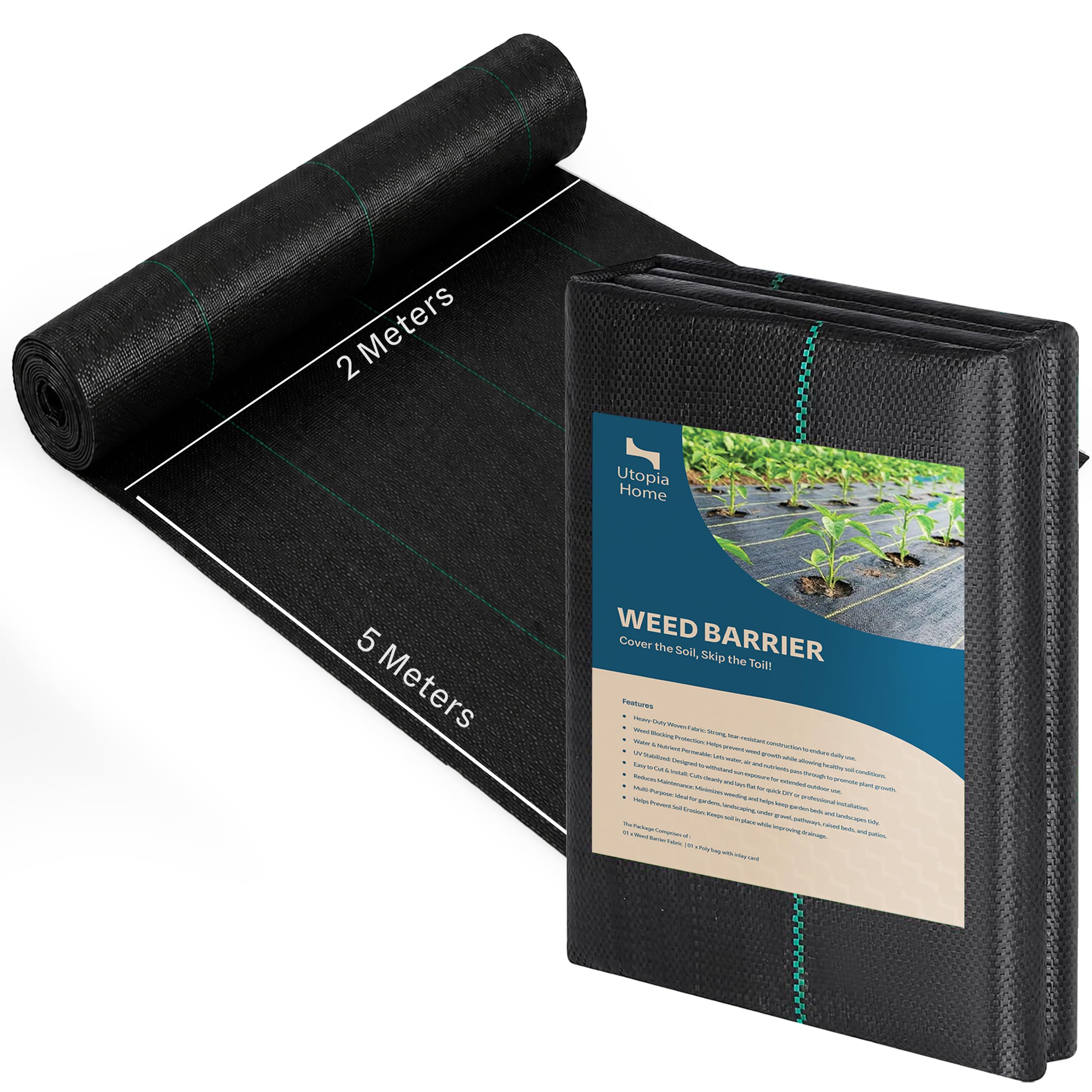 Utopia Home Weed Membrane 2m x 5m, Heavy Duty Weed Control Fabric.