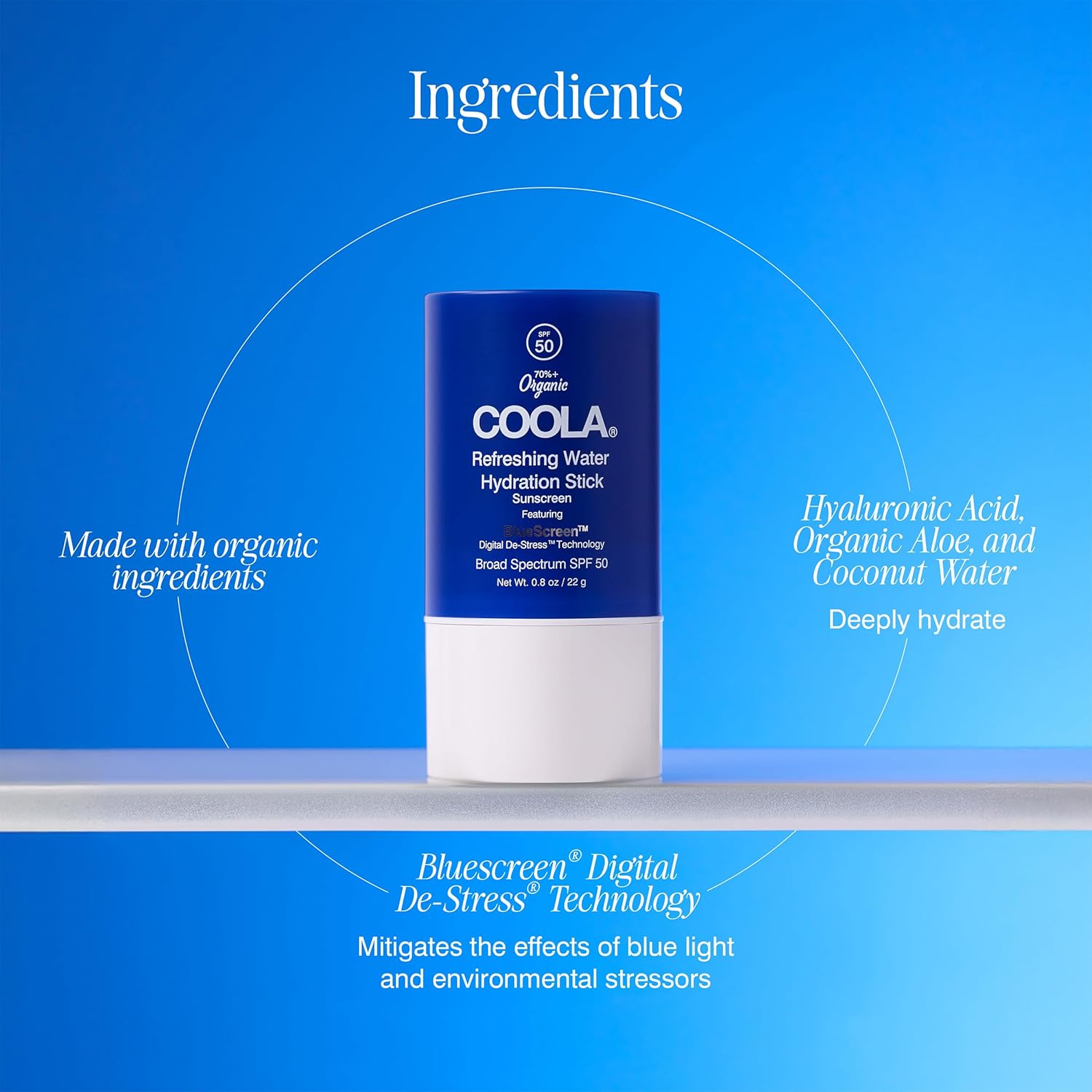 COOLA Organic Refreshing Water Stick Face Moisturizer with SPF 50, Dermatologist Tested Face Sunscreen with Plant-Derived BlueScreen Digital De-Stress Technology, 0.8 Oz - Image 5