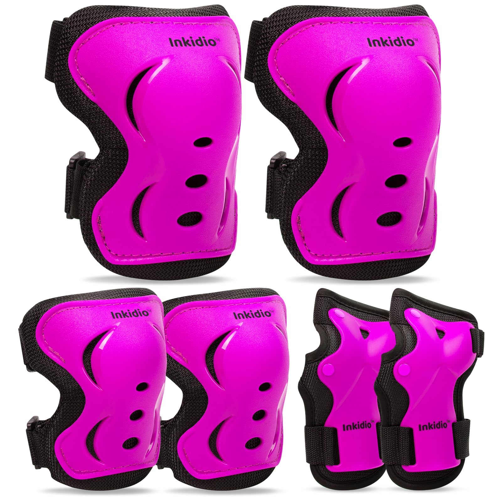 InkidioKnee Pads for Kids Protective Gear Set with Knee Pads Elbow Pads and Wrist Guards Ideal for Girls Boys Skating Skateboard Scooter Bike