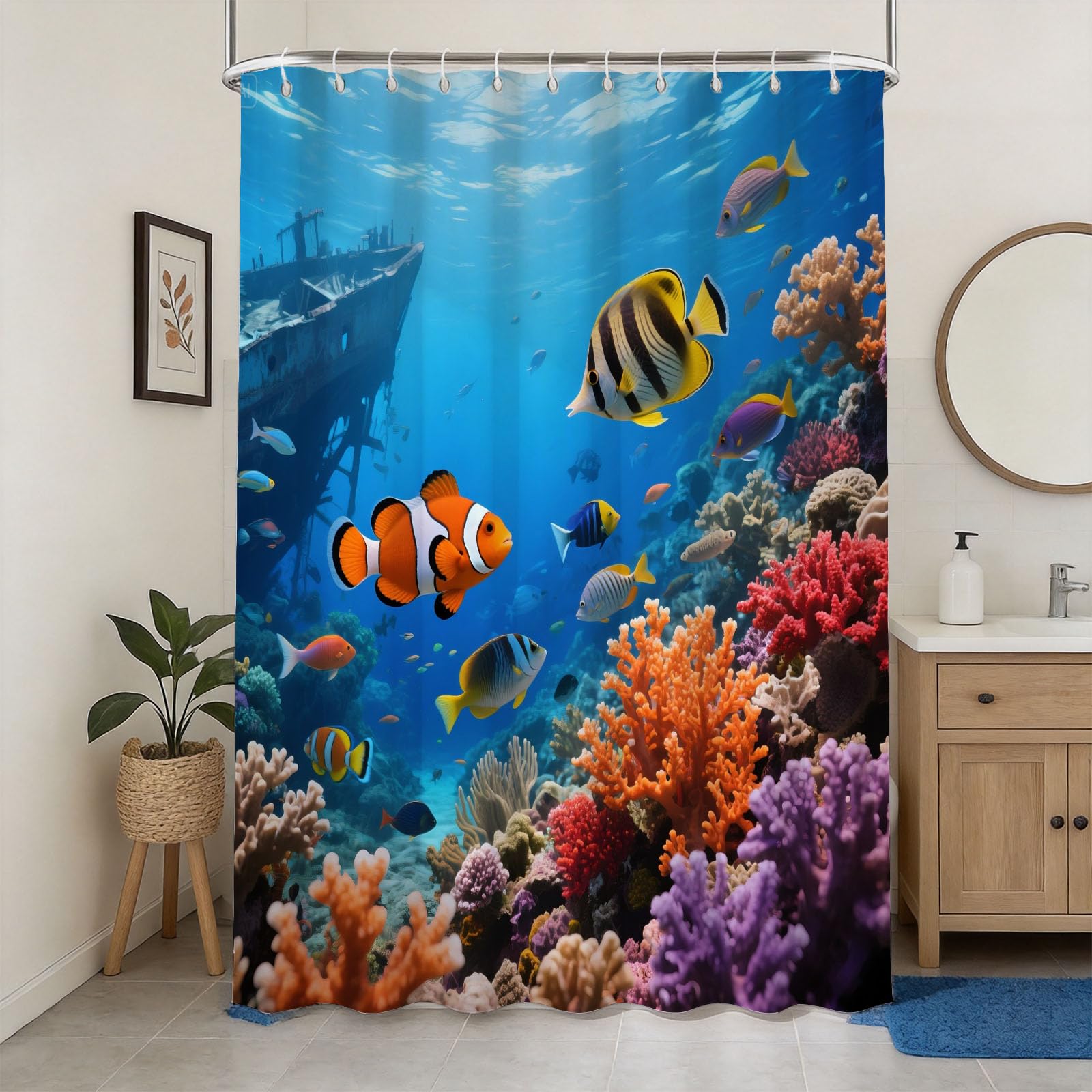 Rideau de douche poissons tropicaux 200x200 cm en polyester imperméable