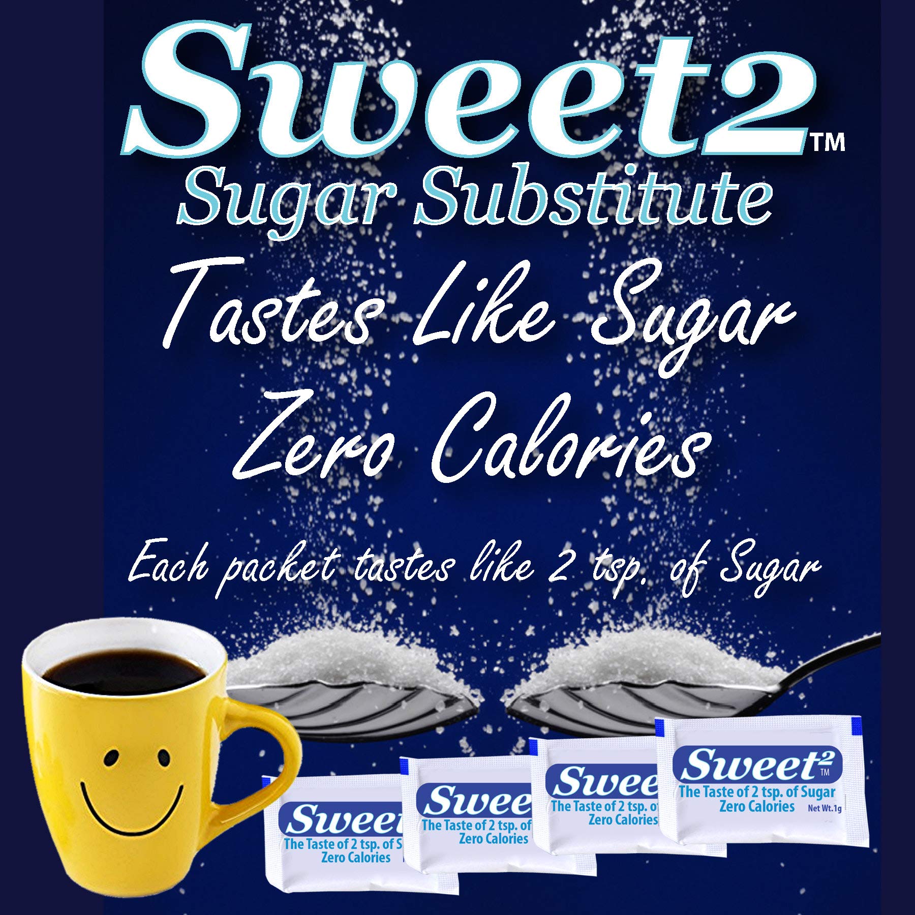 Sweet2™ Sugar Substitute – Zero Calorie Sweetener Packets with Ace‑Potassium – No Bitter Aftertaste – Heat-Stable for Baking & Beverages – Zero Sugar