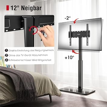 AOKCOS TV Stand Floor Stand Height 1350 mm for 32-55 65 70 Inch TVs Tilting Swivelling & Height-Adjustable TV Stand Universal TV Stand Max VESA 400 x 400 mm 40 kg (Black)
