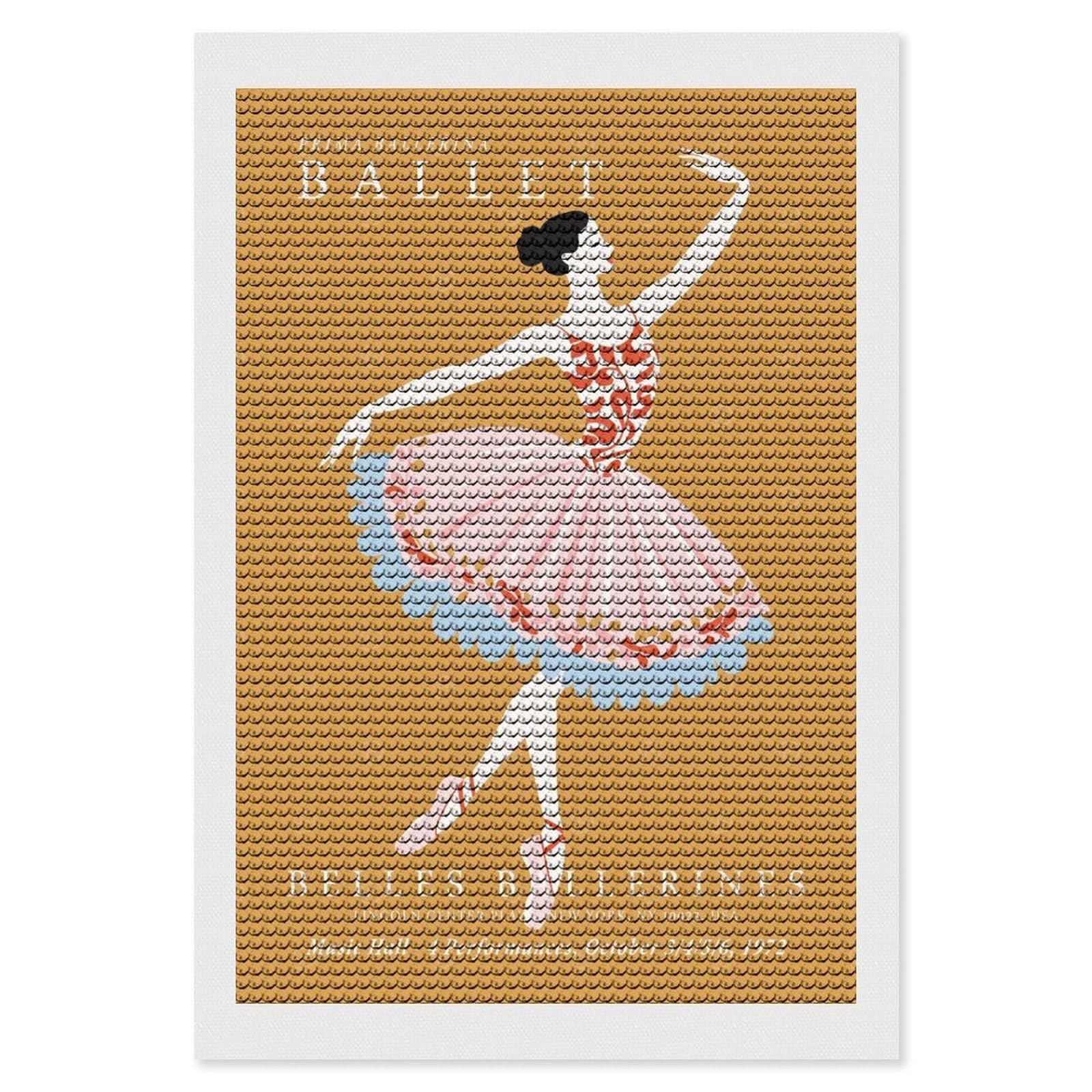 Junmoney Prima Ballerina Ballet DIY Diamond Art Canvas Kit 8"x12", Winter Craft, Mindful Craft Project, Aesthetic Room Decor, Decor Project