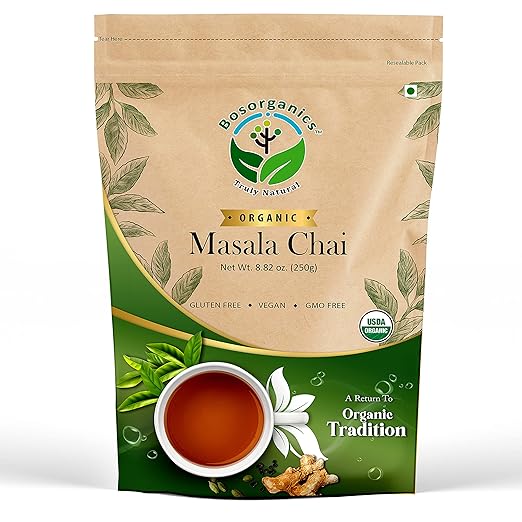 Bosorganics organic masala tea blended with spices |USDA Certified 100% natural masala chai 250 gms