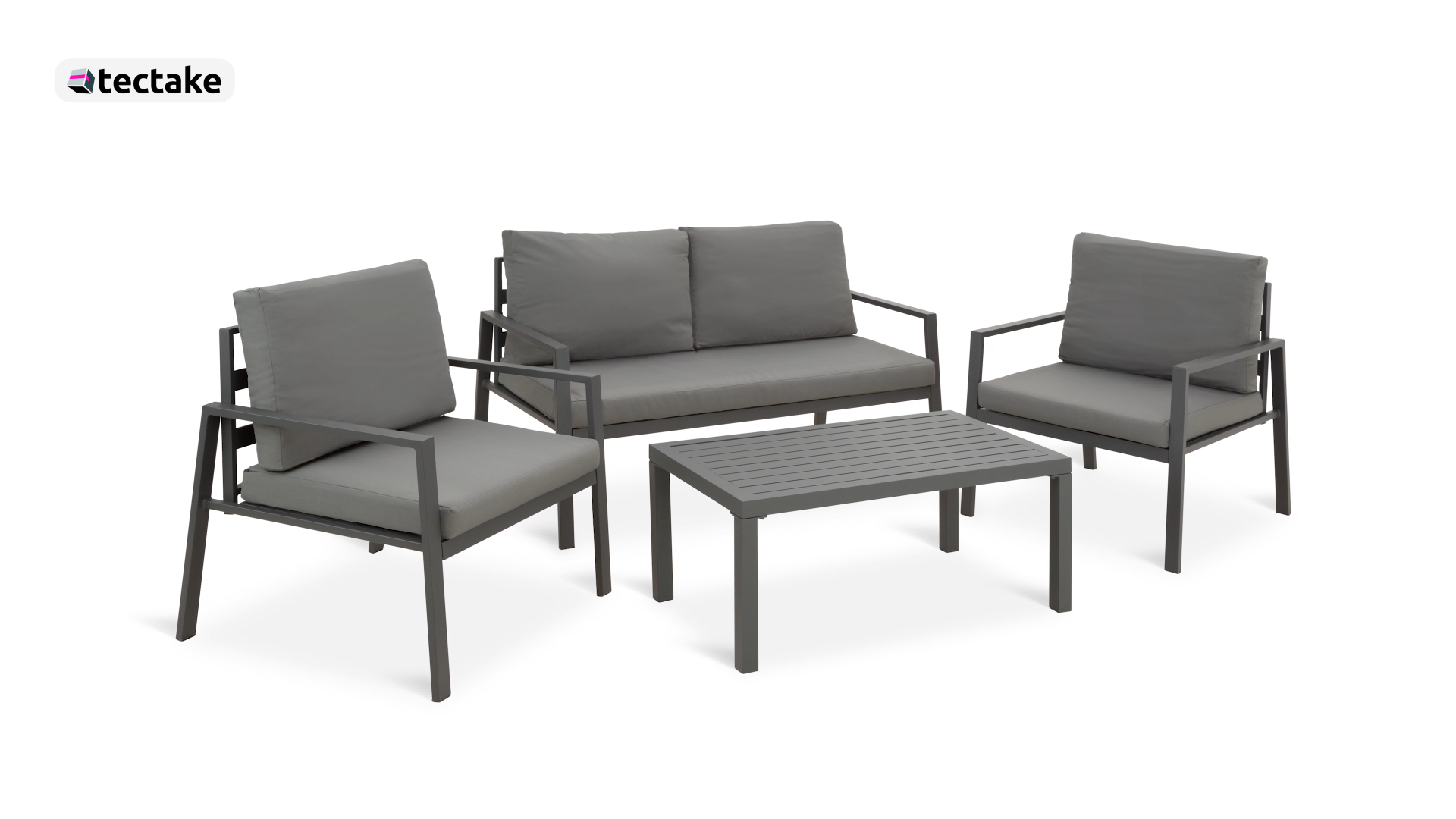Salon De Jardin 5 Places En Aluminium – Canapé 2 Et 3 Places, Table, Coussins Inclus – Pour Terrasse Et Balcon
