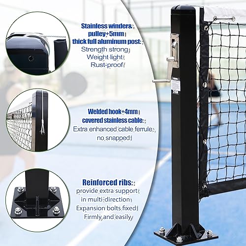 Miniatura 3 de Postes y red Pro Pickleball - Sistema de pickleball de aleación de aluminio red de nailon profesional de 22 pies y 2 postes de pickleball de brida