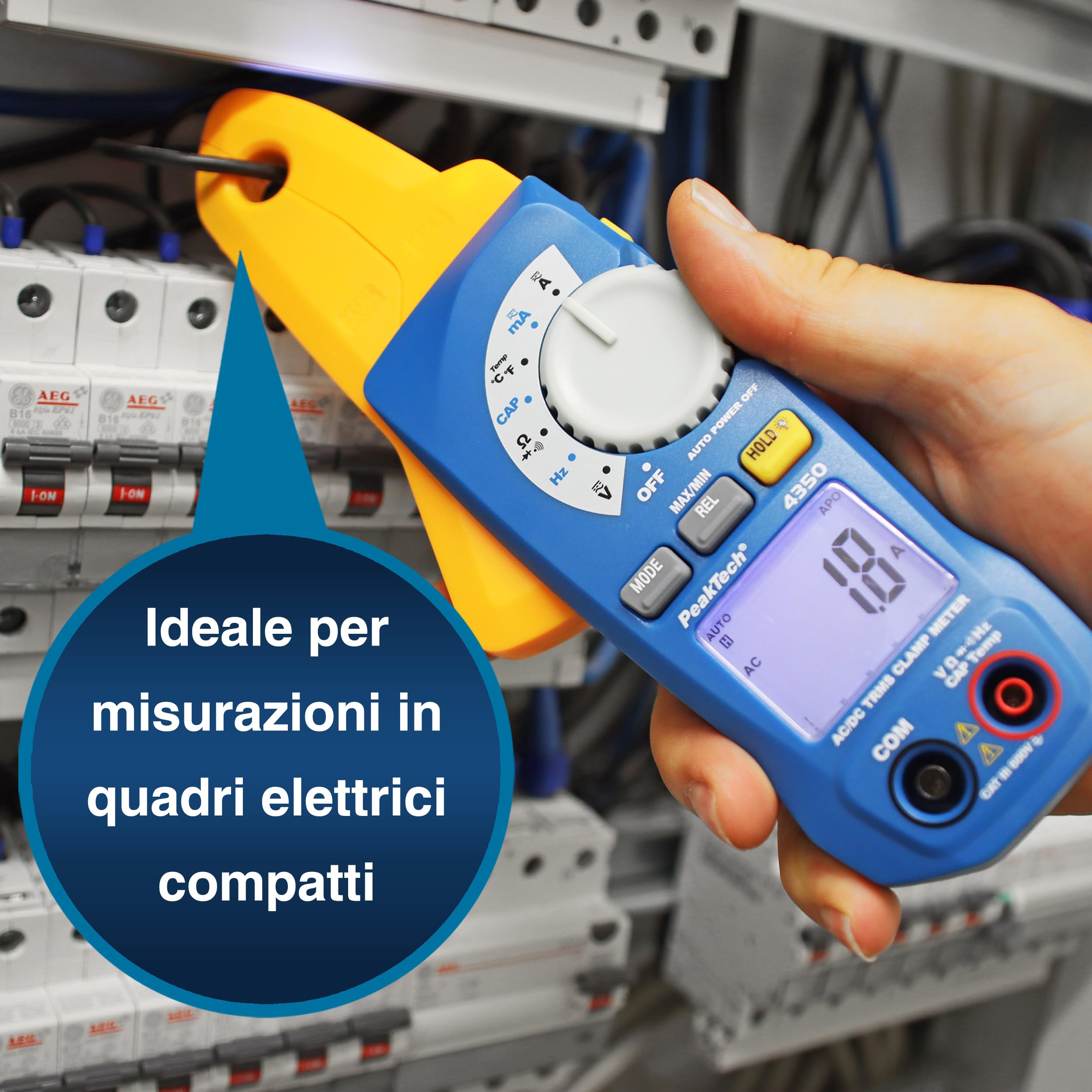 Peaktech P 4350 – Morsetto Ca/Cc 80A True Rms, Multimetro Digitale, Pinza Amperometrica, Autorange, 4000 Conteggi, Voltmetro senza Contatto, Amperometro, Tester di Continuità - Max 600 V