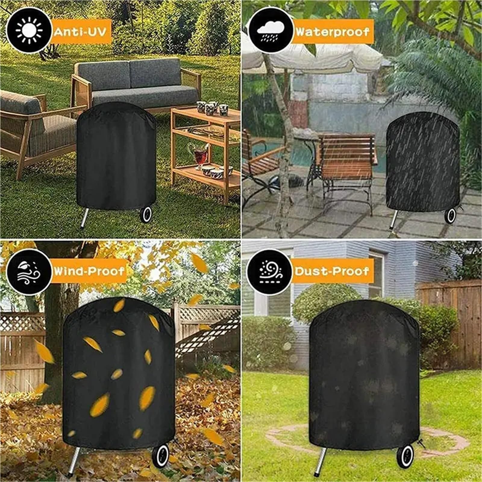 Okrągły czarny pokrowiec na grilla zewnętrznego, palenisko, piecyk, grill, wytrzymały, ogrodowy, 210D, elektryczny(71x56cm)
