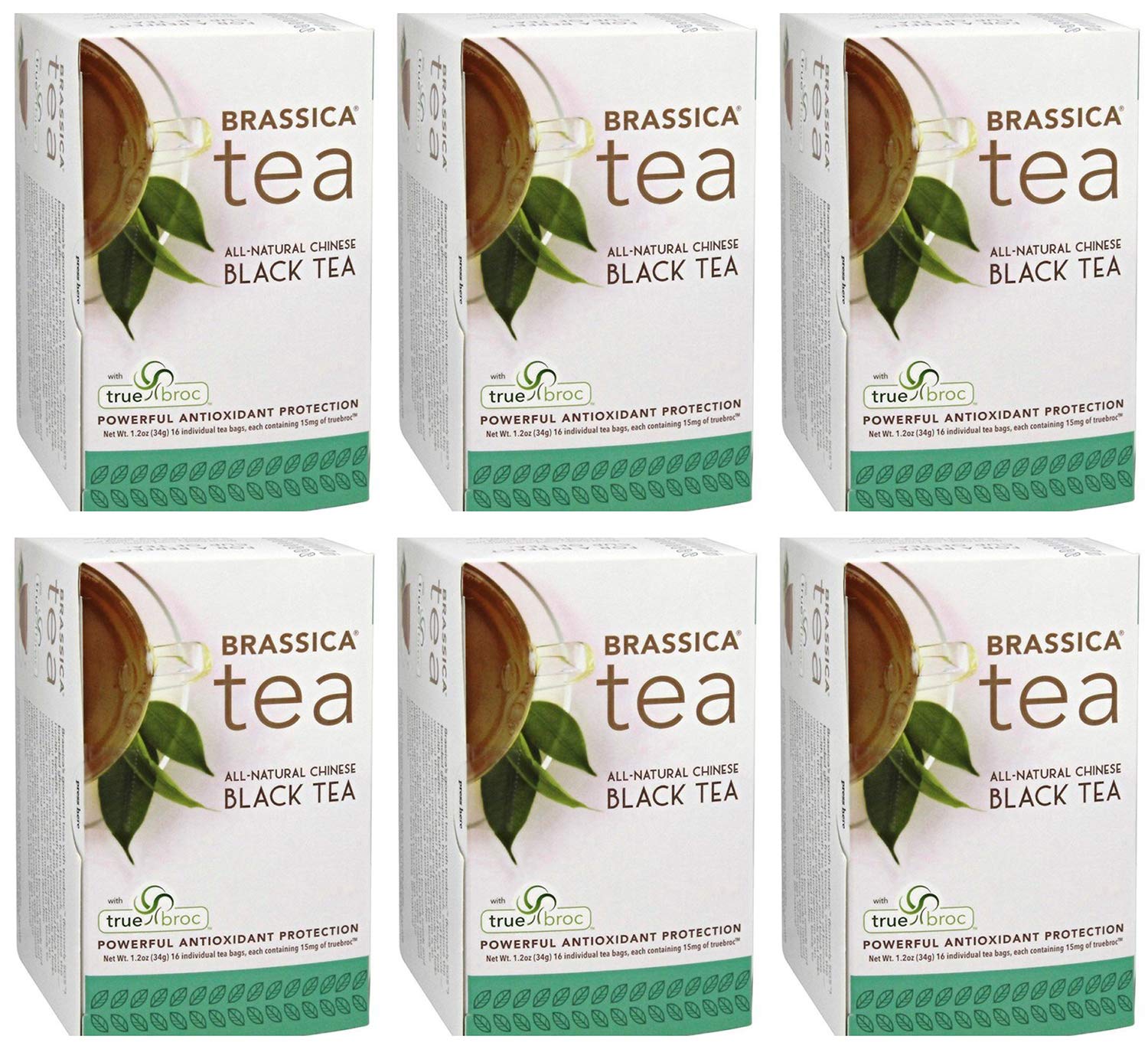 Brassica Tea Black Tea with truebroc, Case of 6 Boxes (16 Tea Bags Per Box)