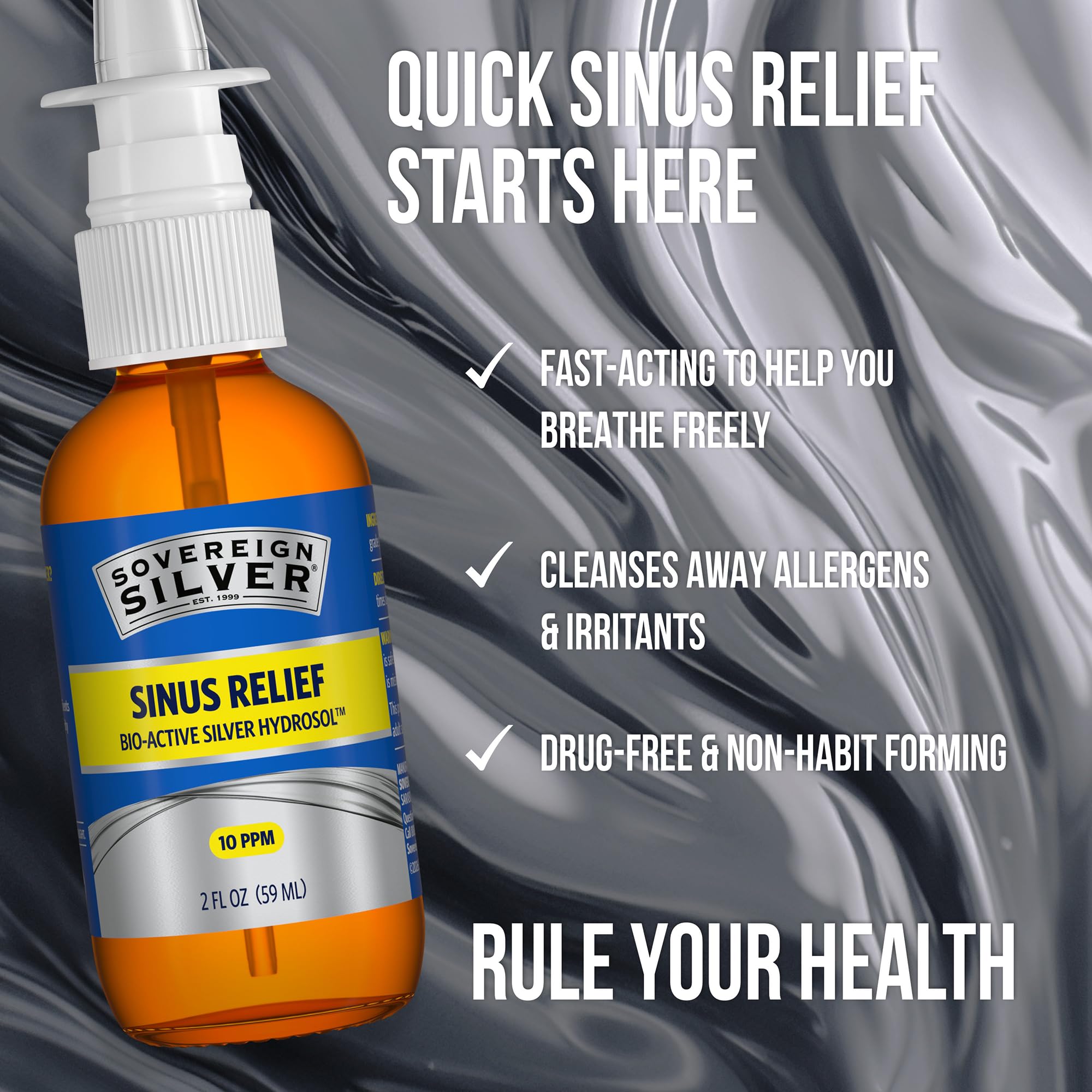 Sovereign Silver Sinus Relief Nasal Spray, 10 PPM Bio-Active Silver Hydrosol, Sinus Spray to Cleanse Mucus & Allergens, Drug-Free Nasal Cleanser, Non-Habit Forming – 2 fl oz (59mL) (Pack of 4) — Amazon image 3