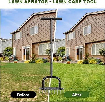 Manual Lawn Aerator with 18 Iron Spikes Heavy Duty Spike Aeration Tool for Grass, Yard, Garden Step Aerator Lawn Tool 37 Inch