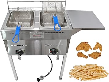 Deep Fryer Propane Deep Fryer for Outdoor- 18 Qt Stainless Steel Commercial Quality Double Fryer with Baskets, Lids & Hose - Ideal for Frying Fish, Wings, and More