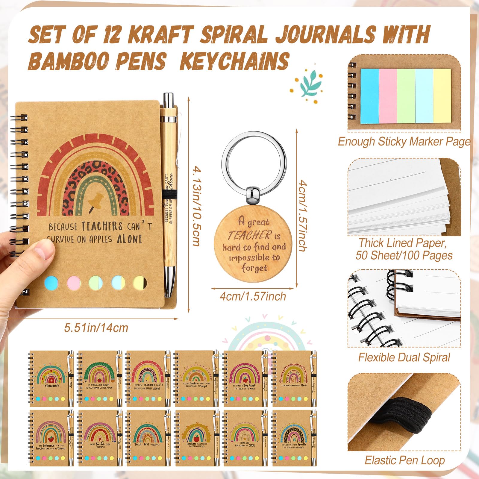 Resurhang 36 pezzi Regali per la settimana di apprezzamento degli insegnanti, regali per il ritorno a scuola, quaderni a spirale per insegnanti, copertina in carta kraft arcobaleno, con note adesive