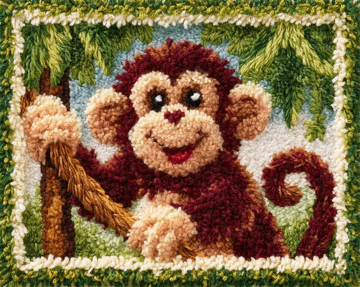 FWRTYCB 3D Latch Hook Rug Kit Monkey in the Tree