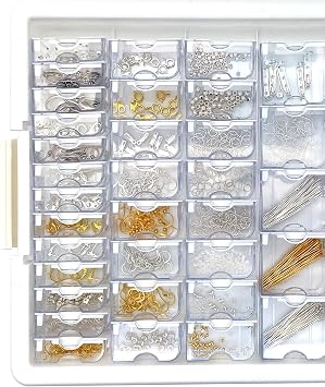 Bead Storage Solutions Elizabeth Ward Plastic See-Through Stackable 1,111 Piece Gold/Silver Assorted Costume Jewelry Findings Tray Bead Organizer