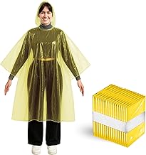 Better Office Products Disposable Yellow Rain Ponchos with Hood for Adults, Emergency Ponchos, Lightweight, Non-Toxic