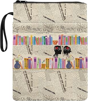 Micoklinlin Book Sleeve for Paperback Books Fun Book Protector Bag with Zipper Wrist Strap Books for Teens/Adults/Book Lovers/Teachers 11" x 8.7" Love in The Sea of Books