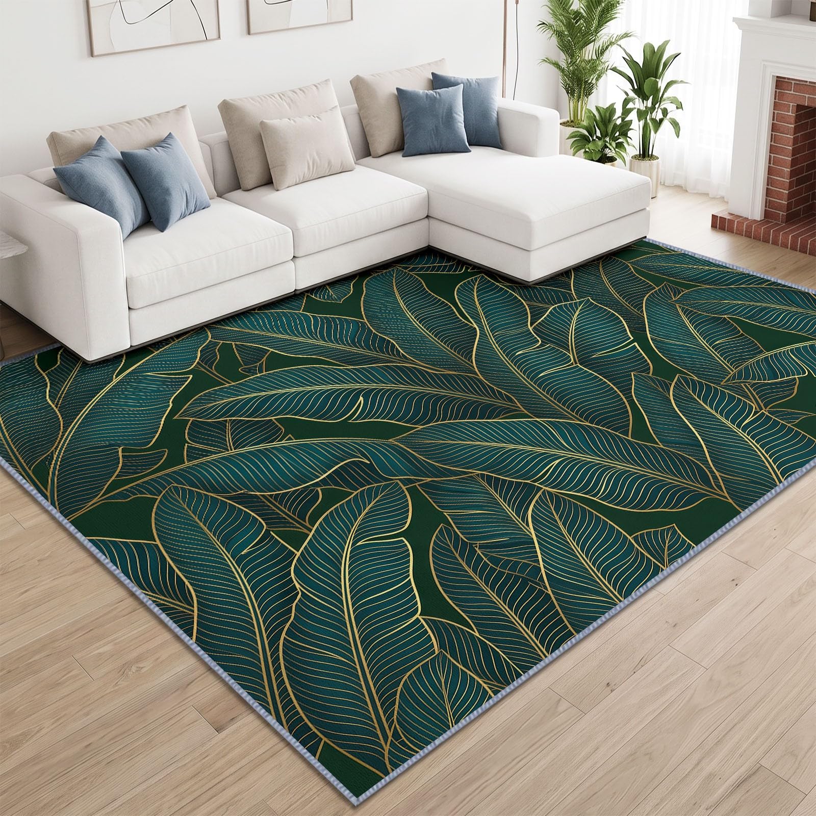 Plantes Feuilles De Bananier Vert Tapis Salon Lavable Grand 120 x 170 cm
