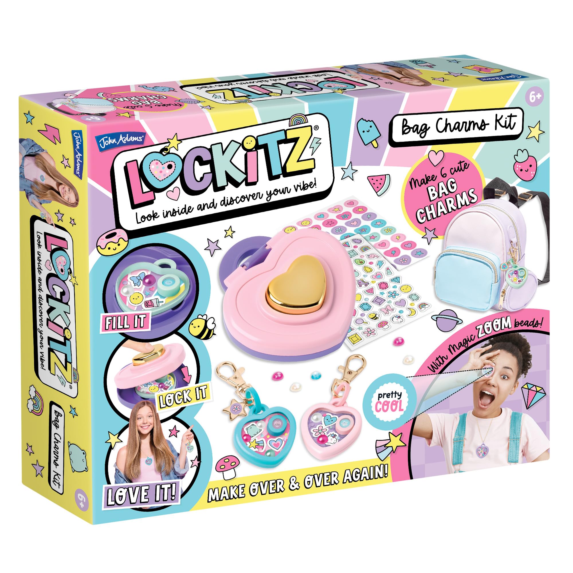 Lockitz John Adams Bag Charms Kit | Fashion Jewellery Maker | Create Cute Charms & Accessories | Includes Magic Zoom Beads with Secret Messages | Age 6+ | Christmas & Birthday Gift Idea