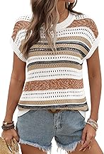 Ivicoer Womens Summer Tops Crochet Cap Sleeve Sweater Hollow Out Beach Vacation Clothes Trendy 2025 Loose Fit