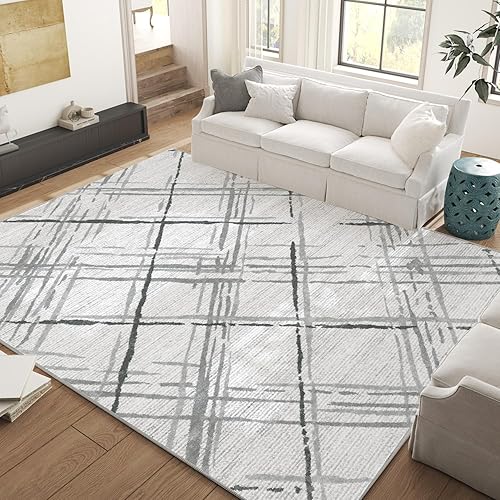 jinchan Alfombra de área moderna lavable de 6 x 9 pies, alfombra abstracta con cuadrícula geométrica, antideslizante, alfombra fina para interiores,