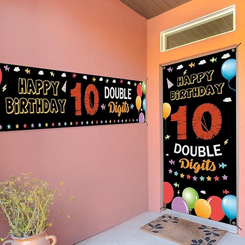 Miniatura 5 de Kit de decoración de telón de fondo para cumpleaños número 10, decoraciones de feliz cumpleaños 10 para niños y niñas, doble dígito para fiesta de