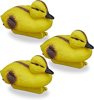 Relaxdays Pond Ducklings, Floating Baby Ducks, Plastic, Waterproof, Water Feature Decoration, Garden, Yellow-Black, 100%, 3er Pack