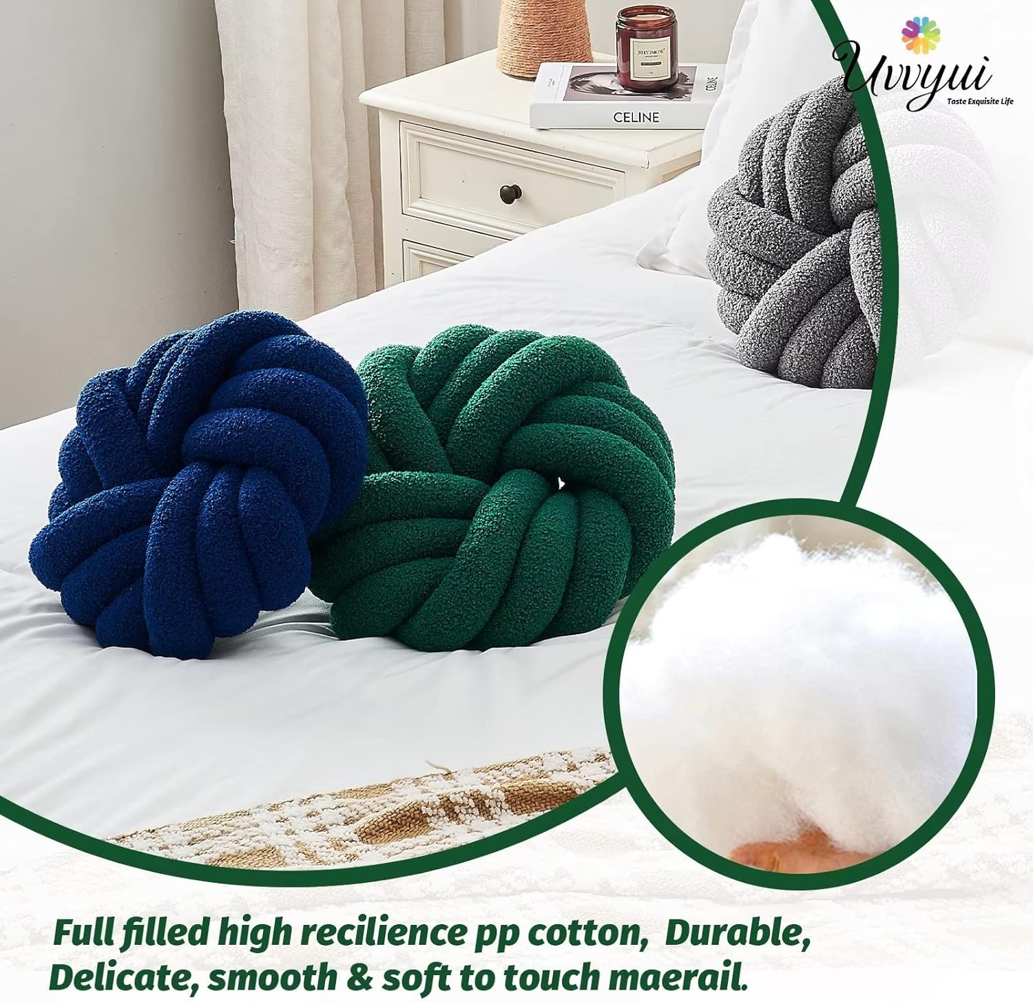 Uvvyui Knot Pillows, 14 Inch Decorative Throw Pillows Round Pillows Cushion, Soft Handmade Knotted Ball Pillow Plush Cushion Home Decor for Bed Couch Living Room (Dark Green, 14 Inch)