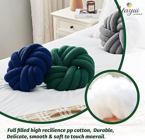 Miniatura 3 de Uvvyui Almohadas de nudo, cojines decorativos de 14 pulgadas, cojín redondo suave hecho a mano, cojín de felpa para decoración del hogar para cama,