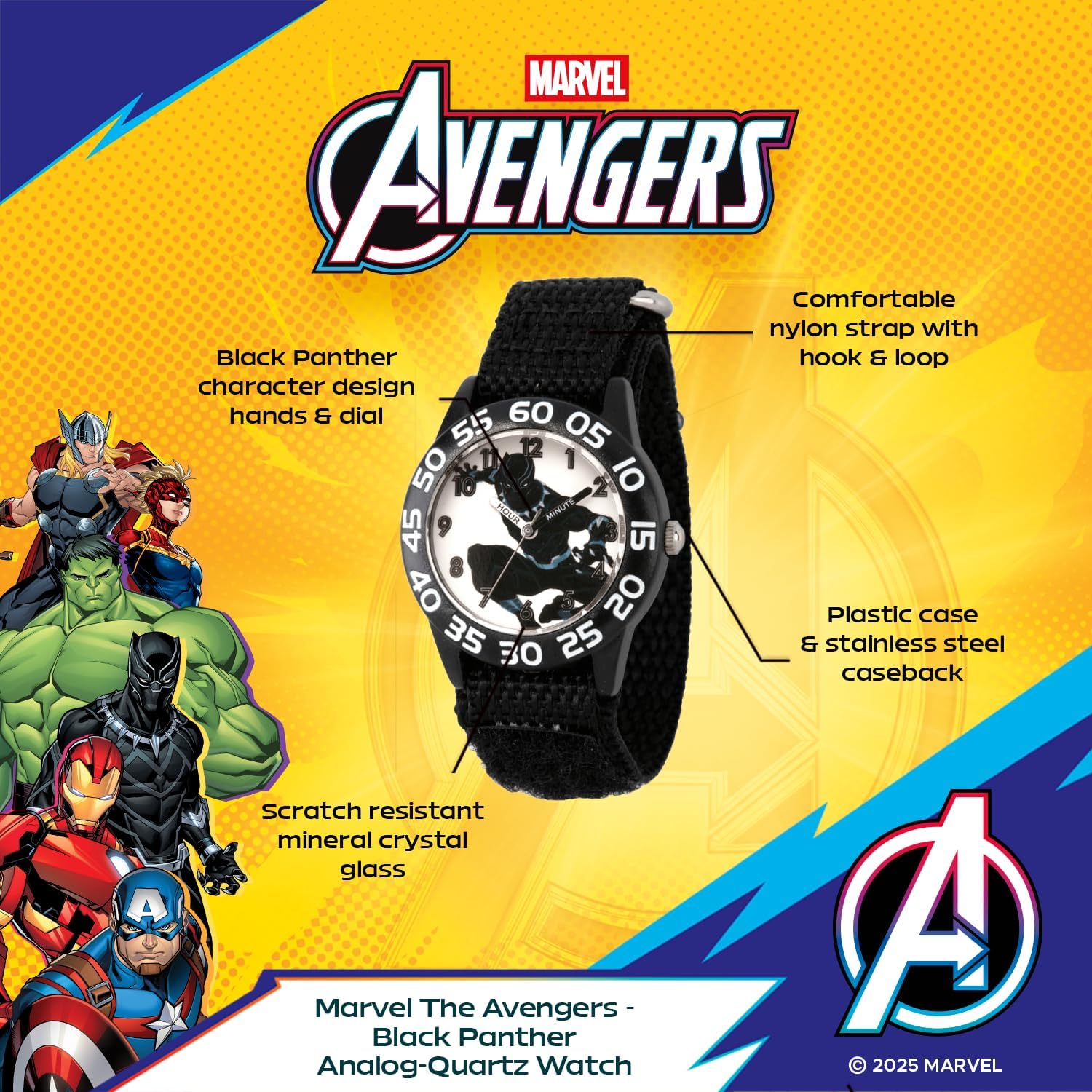 Marvel Kids' WMA000227 Marvel Avengers Analog Display Analog Quartz Black Watch - Image 2