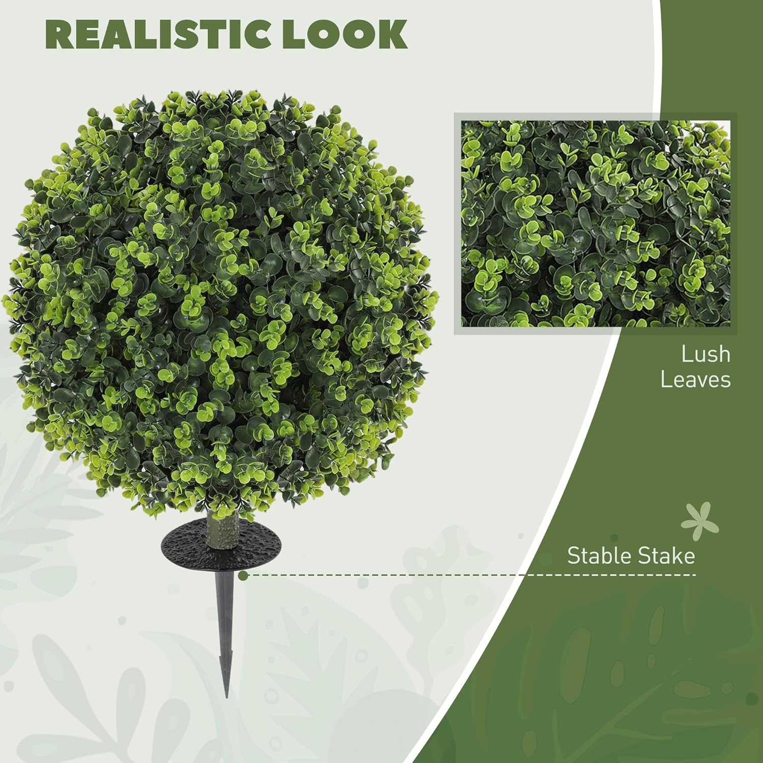 HOMCOM Outdoor Faux Plants, Artificial Boxwood Topiary Ball Bush 15.7" with Integrated Ground Stake, Indoor Outdoor UV Resistant Faux Greenery, Fake Plants for Garden, Porch, Balcony, Set of 2, Green