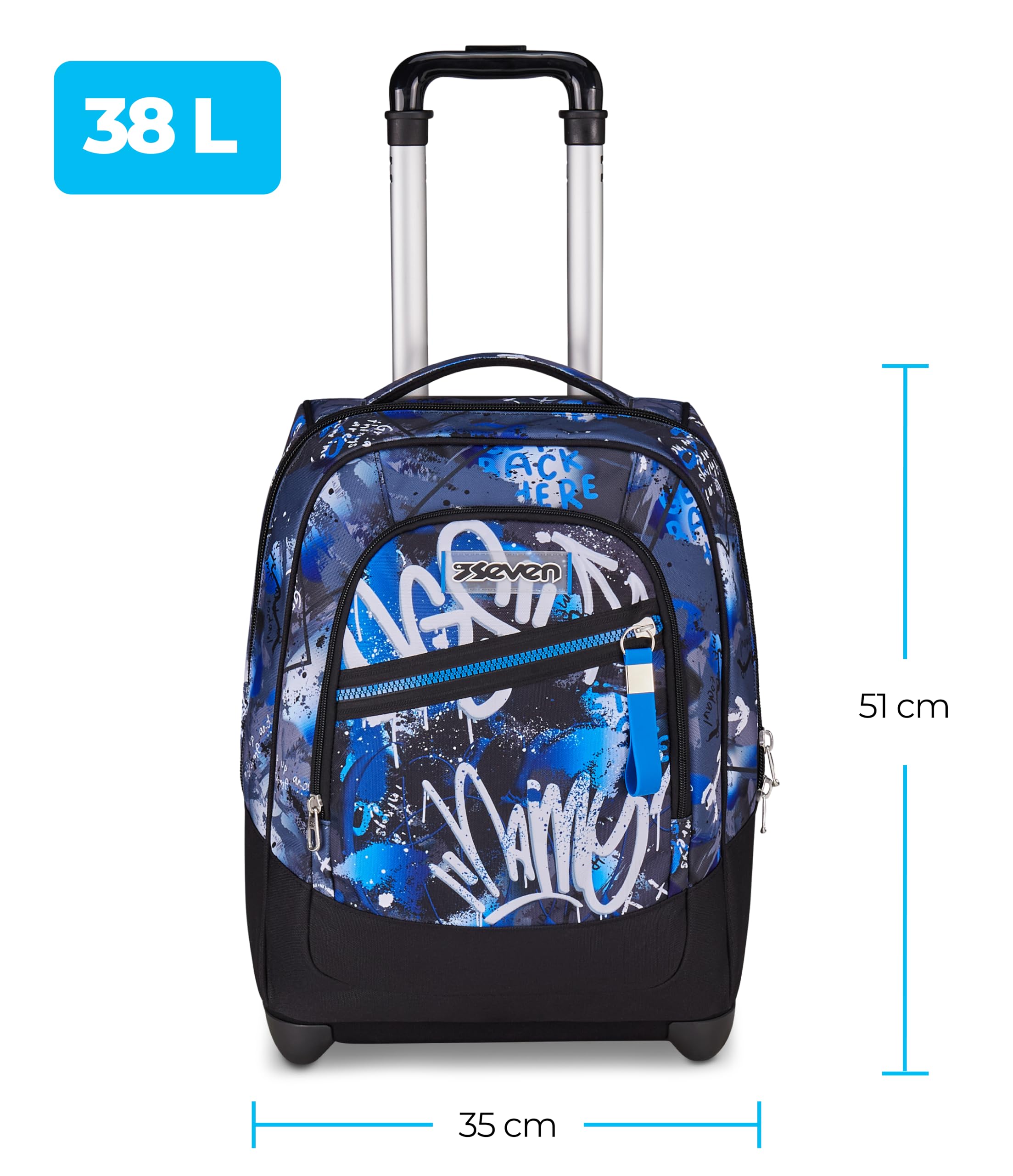 Seven Zaino Trolley, Scuola Elementare, Doppio Uso, Doppio Scomparto, Spallacci a Scomparsa, Bambino, Mystic Gray, blu/nero