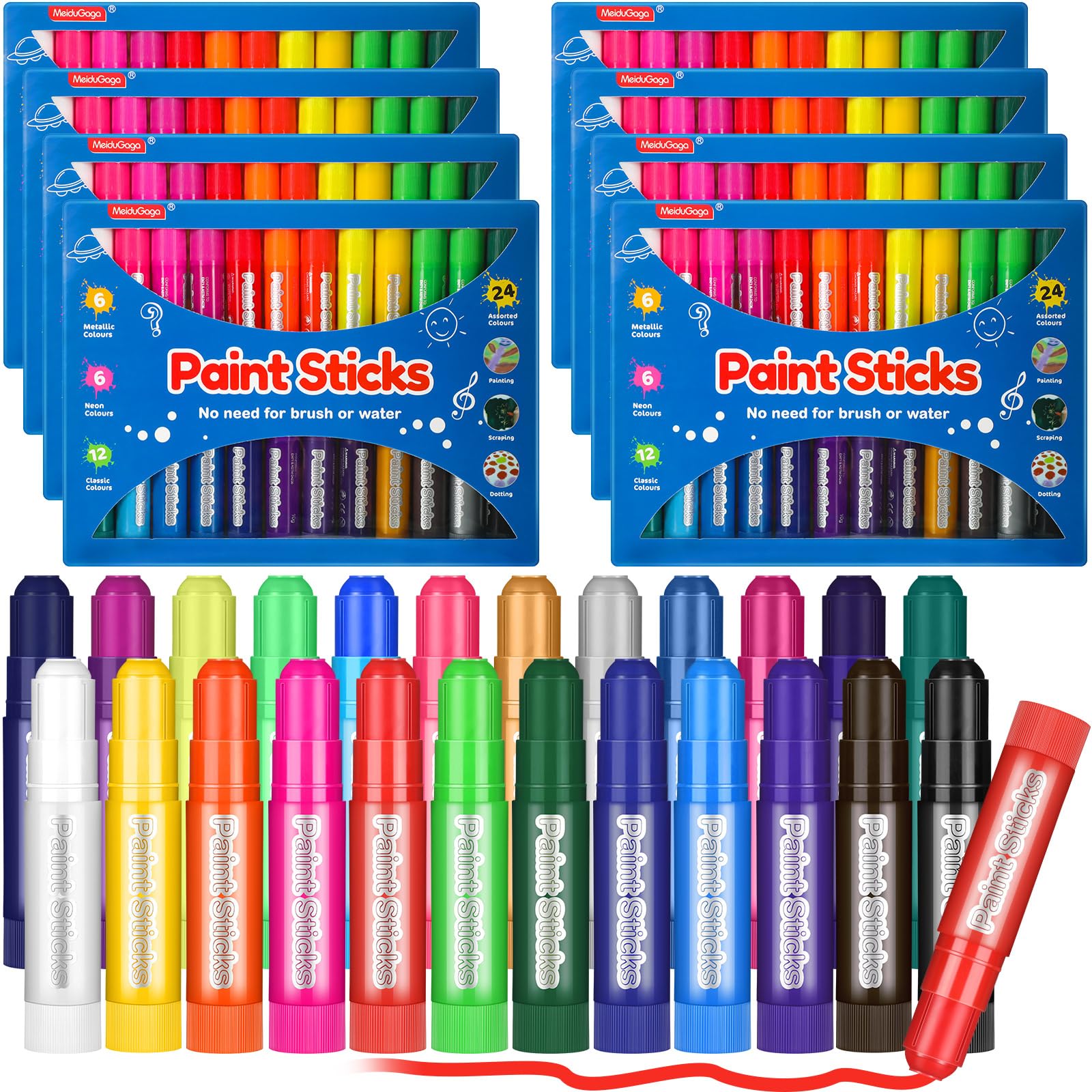 Amazon.com: Fulmoon 192 Pcs Tempera Paint Sticks for Kids 24 Colors ...