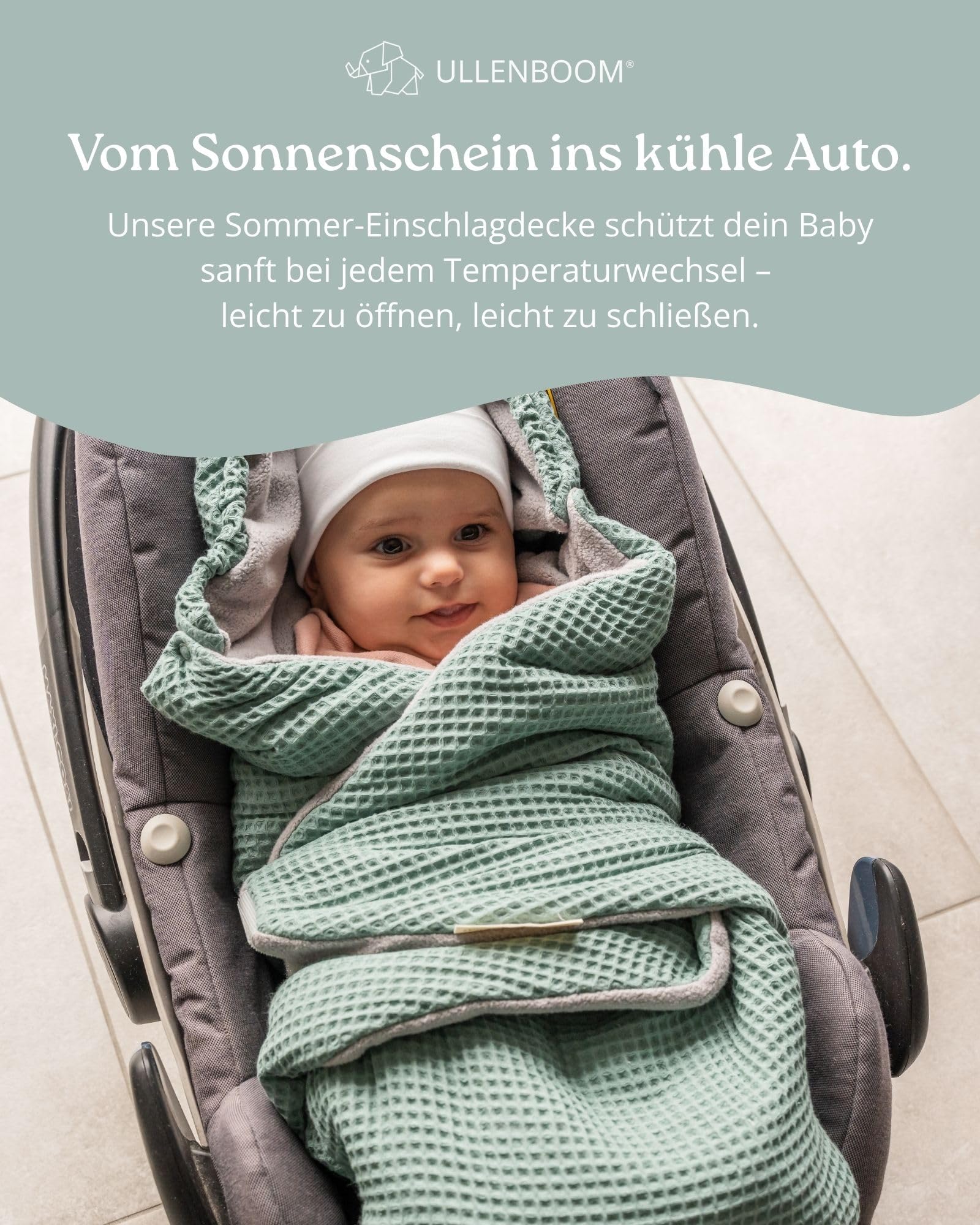 ULLENBOOM Einschlagdecke Babyschale Sommer – Oeko-TEX Materialien, Made in EU – Leichte Babydecke für Frühling & Sommer - Für Kindersitz, Kinderwagen & Buggy, 0-9 Monate (0,5 TOG)