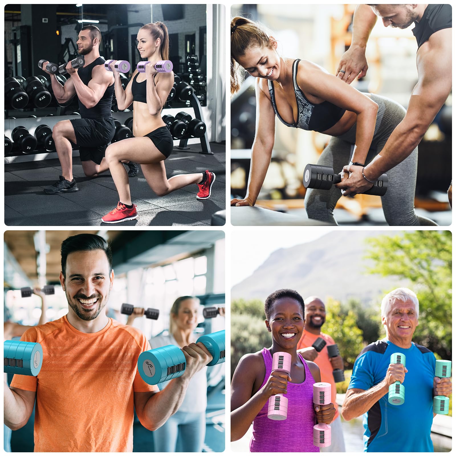 Sportneer Regulowany zestaw hantli: każdy 1 kg/1,5 kg/2 kg/2,5 kg (2 kg - 5 kg na parę), zestaw hantli 4 w 1 damski, ciężarki dla kobiet, regulowana para hantli do domowej siłowni treningu fitness