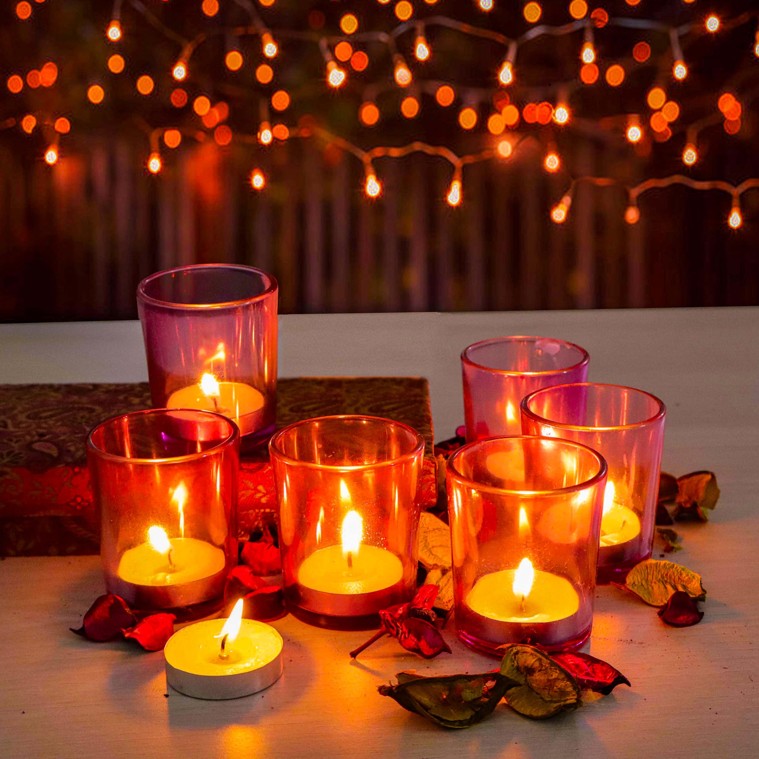 Pure Source India Set of 6 Glass Votive Tealight Candle Holders - Living Room Side Table Home Decoration (Glass, Pack of 6, Pink)