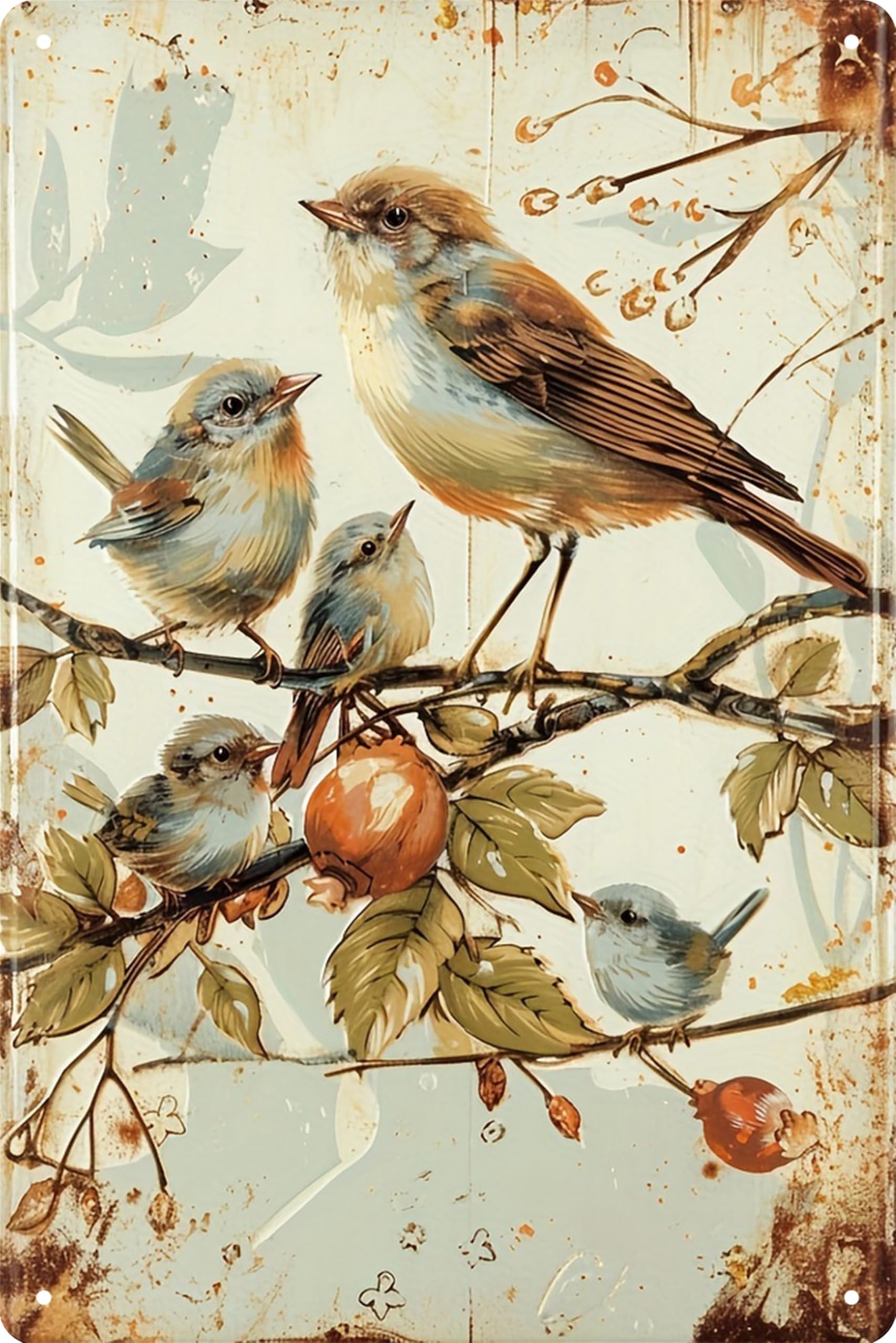 Formeyart Bird-10 Retro Bird Tin Sign,Featuring Seasonal Birds Metal Sign,Suitable For Chinese-Style Wall Decor,Metal Poster For Cafe,Office,Classroom,Studies,Living Room,And Restaurant,8X12 Inches (Bird-10)