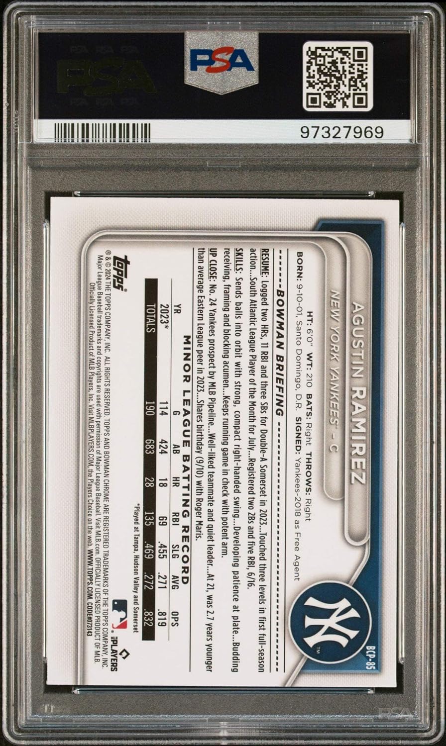 Graded 2024 Topps Bowman Sapphire Agustin Ramirez #BLUE Rookie RC Baseball Card PSA 10 Gem Mint