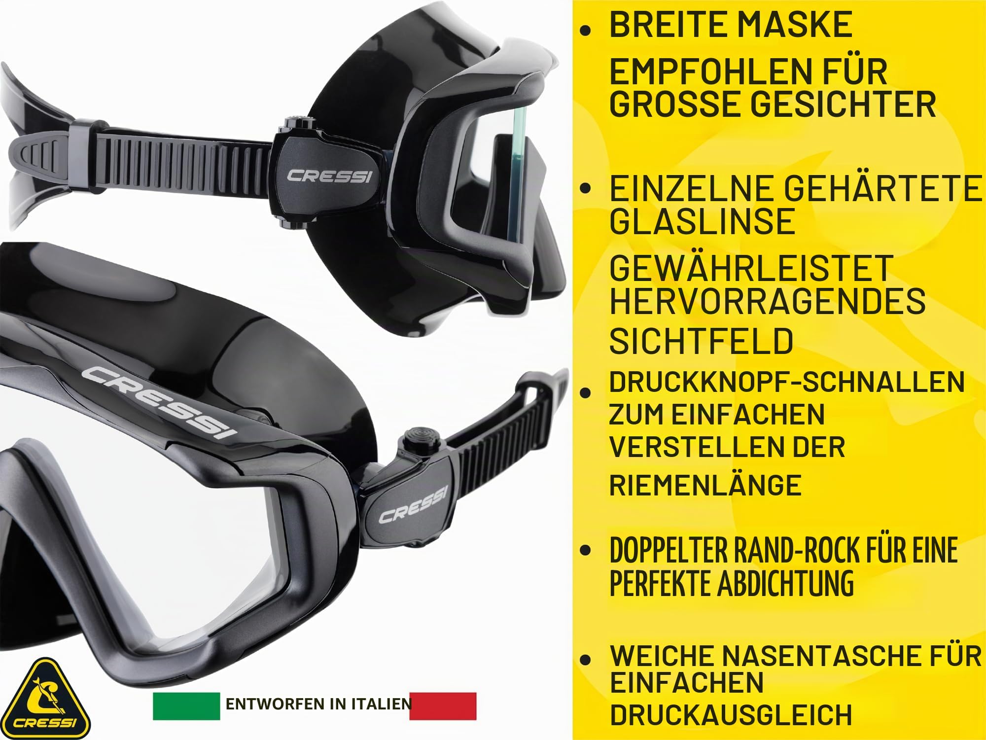 Cressi Liberty - Tauchen, Apnoe und Schnorchelmaske - Erhältlich in der Version mit Zwei/Drei Gläsern