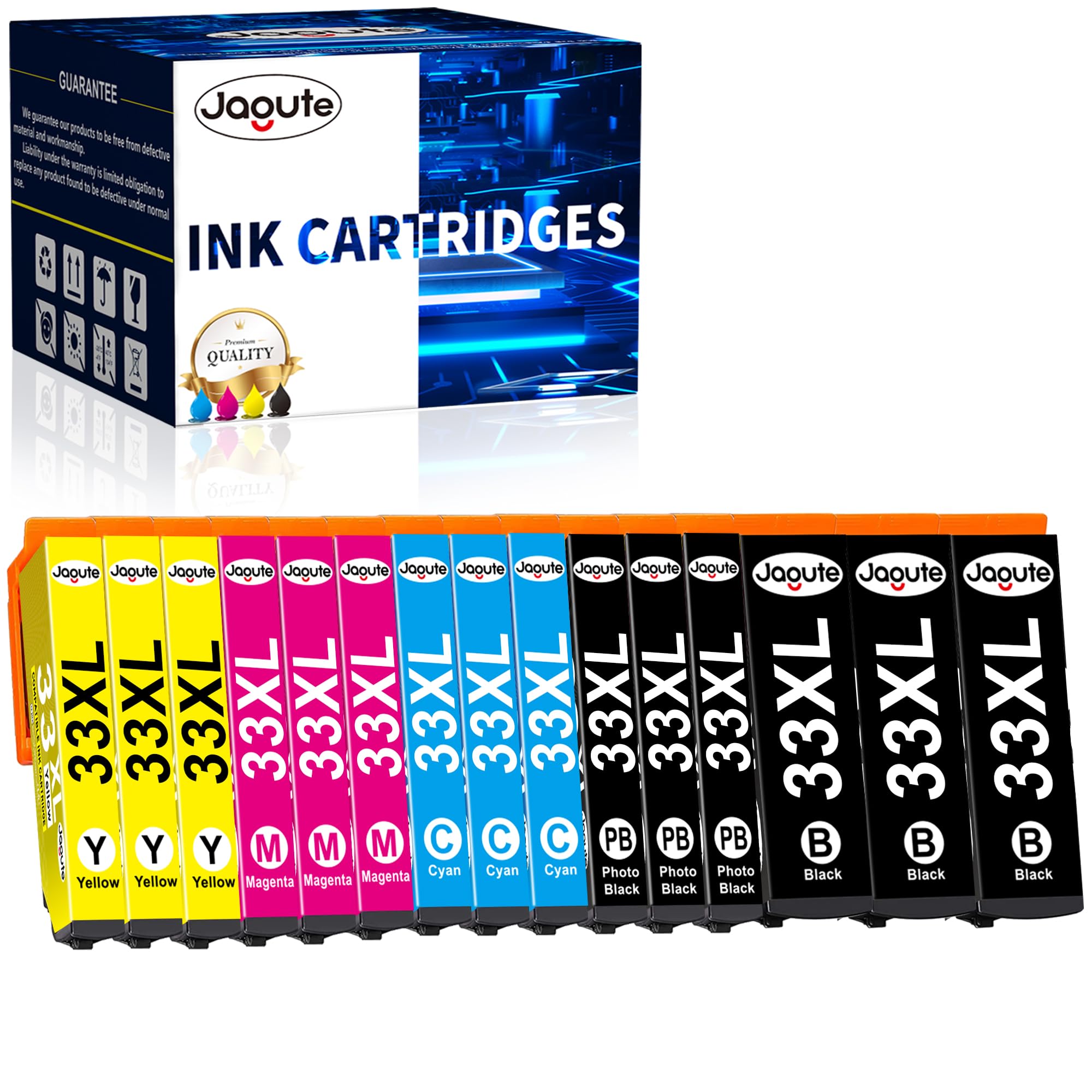 Jagute 33XL(15-Pack) Cartucce Sostituzione per 33XL 33 XL Cartucce d'inchiostro Compatibile con Expression Premium XP-530 XP- 540 XP-635 XP-640 XP-645 XP-830 XP-900 XP-7100