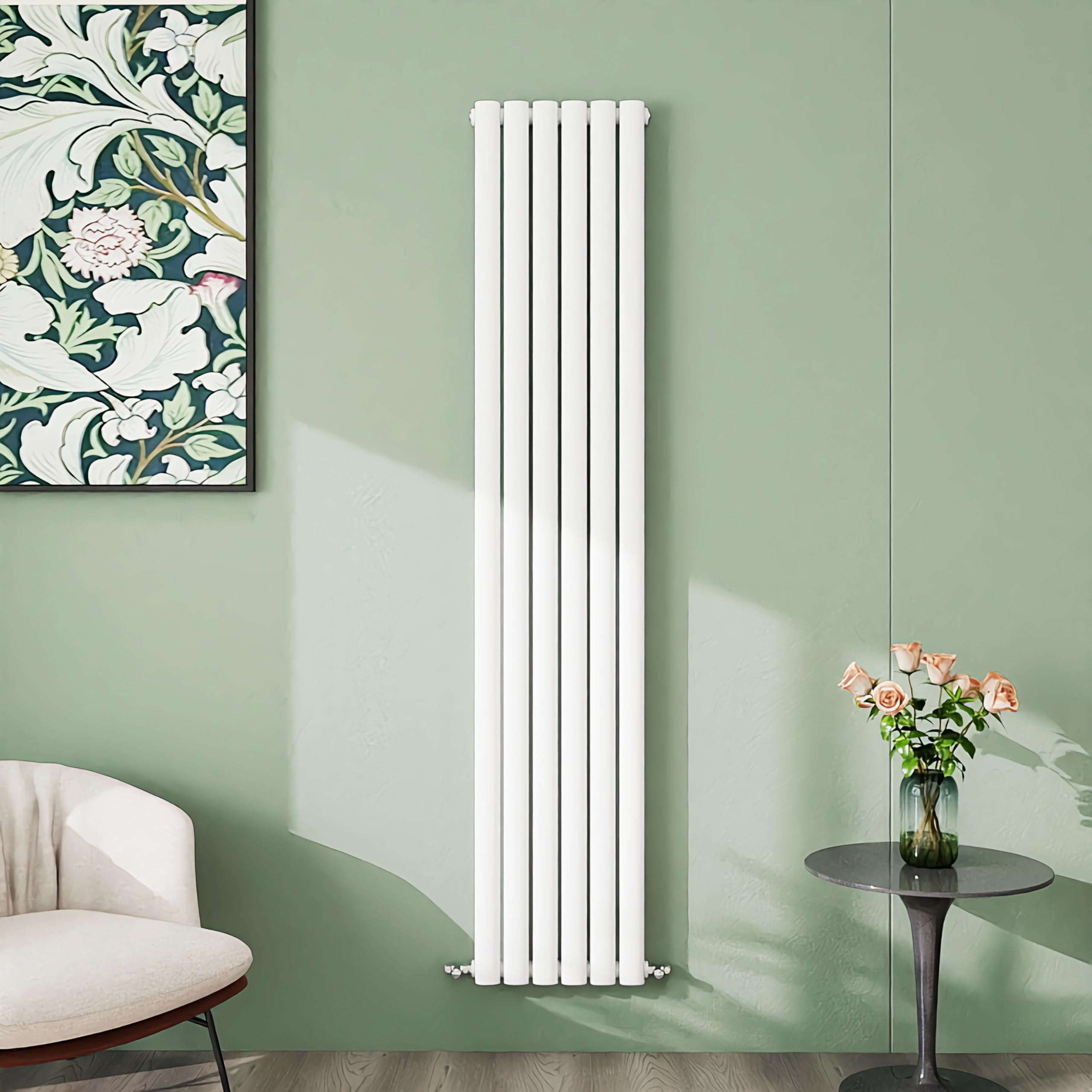 Simple Bathroom 1800×354mm White Radiator Vertical Single Oval Column Designer Central Heating Rad for Bathroom/Kitchen/Living Room