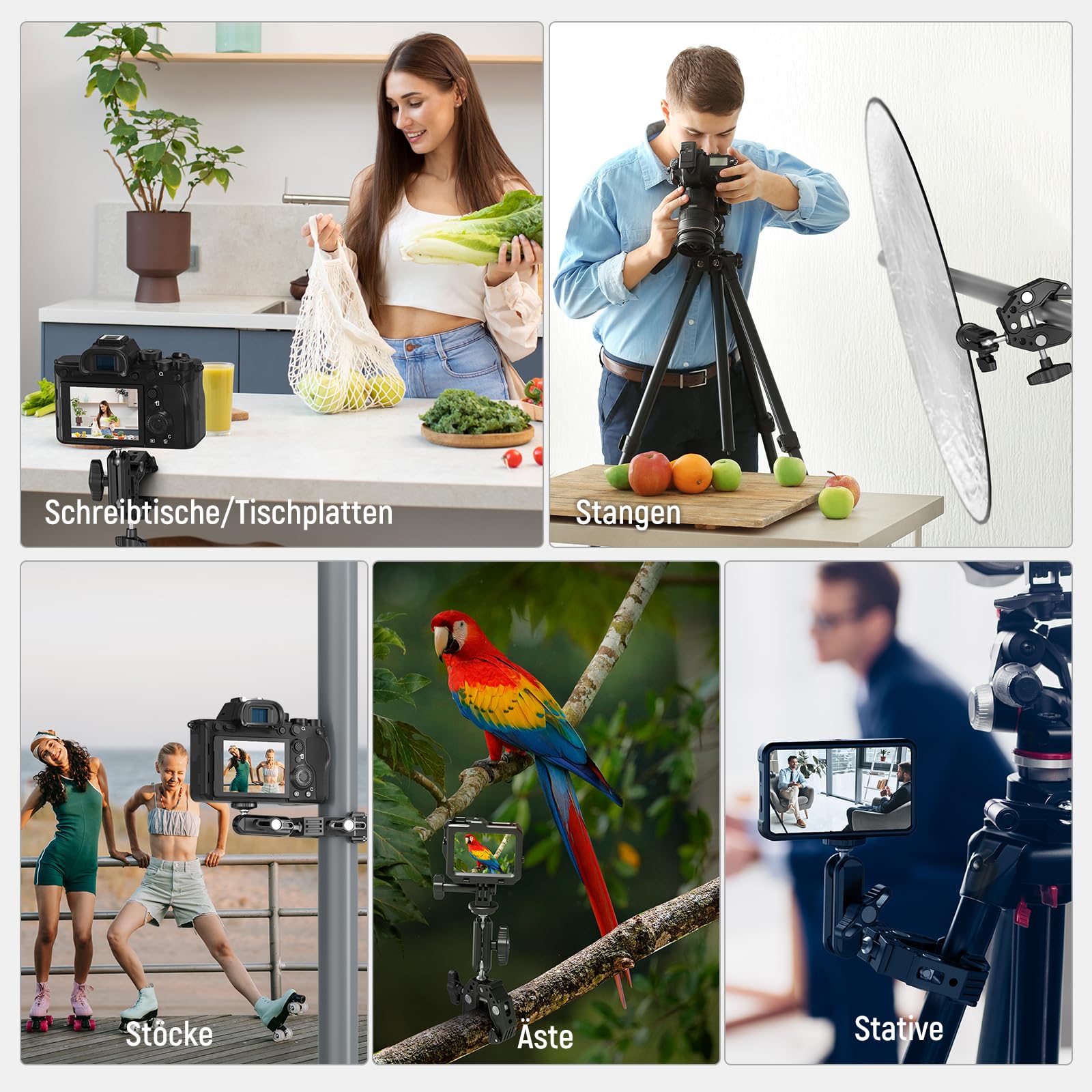 NEEWER Super Clamp Klemme mit 3" Dual Kugelkopf Magic Arm, Cold Shoe, 1/4" Gewinde, Handy/Action Cam Halterung Adapter für Tischstativ Rohr Traverse Gimbal Rods kompatibel mit SmallRig GoPro DJI, ST83