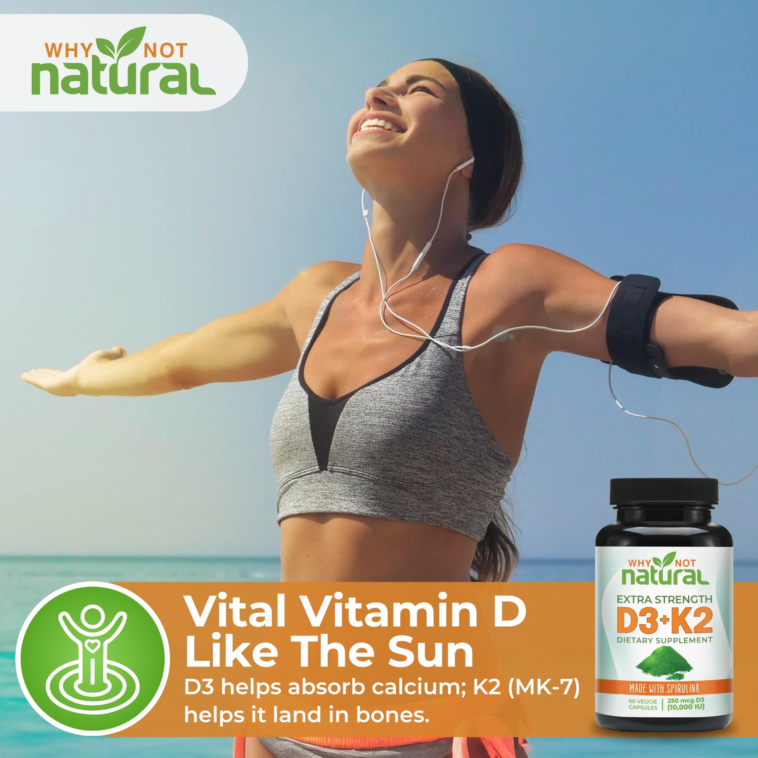 Vitamin D3 K2 (MK-7) with Organic Spirulina, 10000 IU Supplement — Amazon image 3