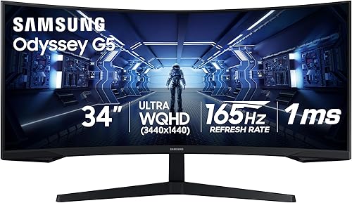 Miniatura 1 de SAMSUNG - Monitor de juegos ultraancho Odyssey G5 de 34 pulgadas con pantalla curva 1000R, 165Hz, 1ms, FreeSync Premium, WQHD (LC34G55TWWNXZA,