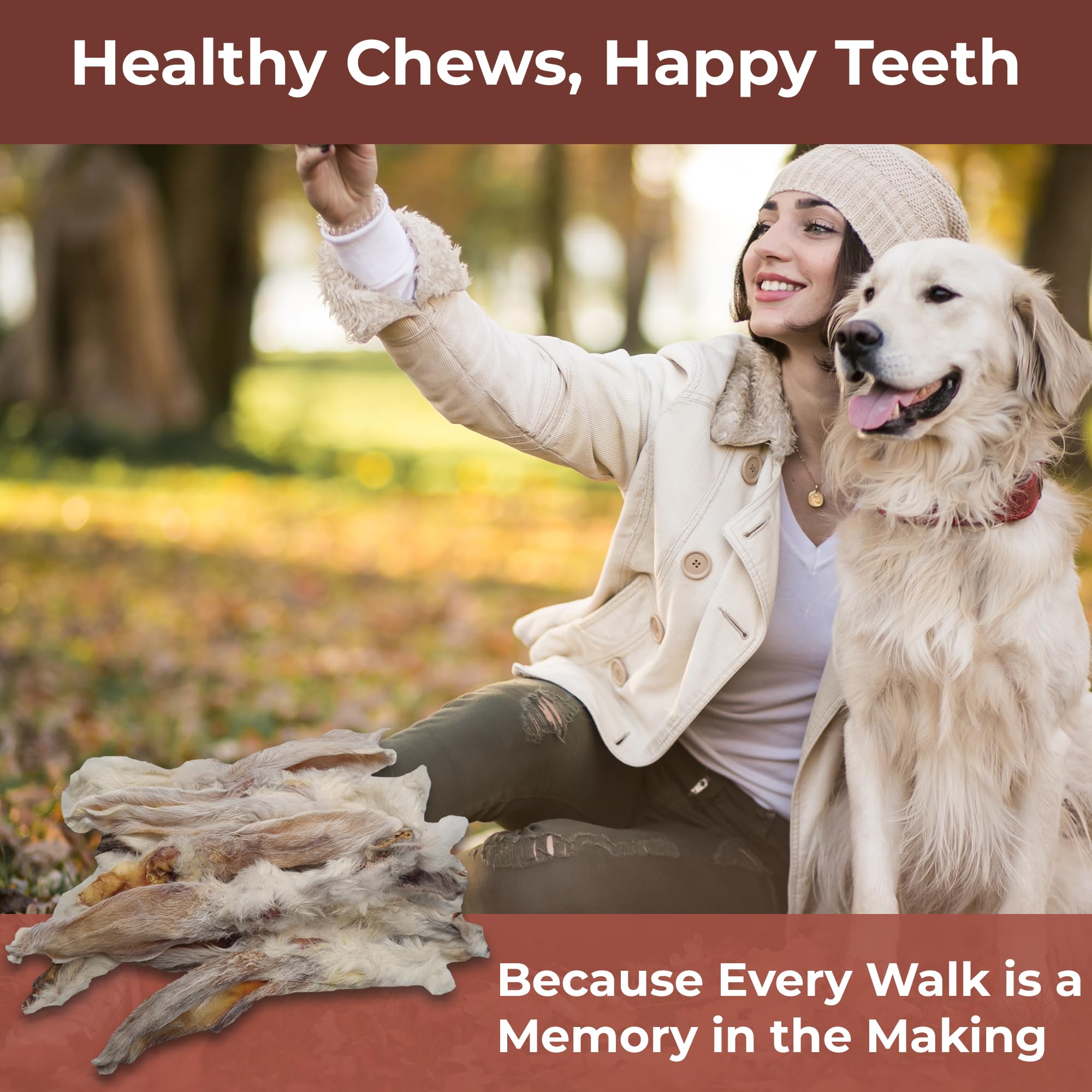 Natures Nurtured Rabbit Ears with Fur for Dogs, Natural Chew Treats for Dental Health Digestion - Image 2